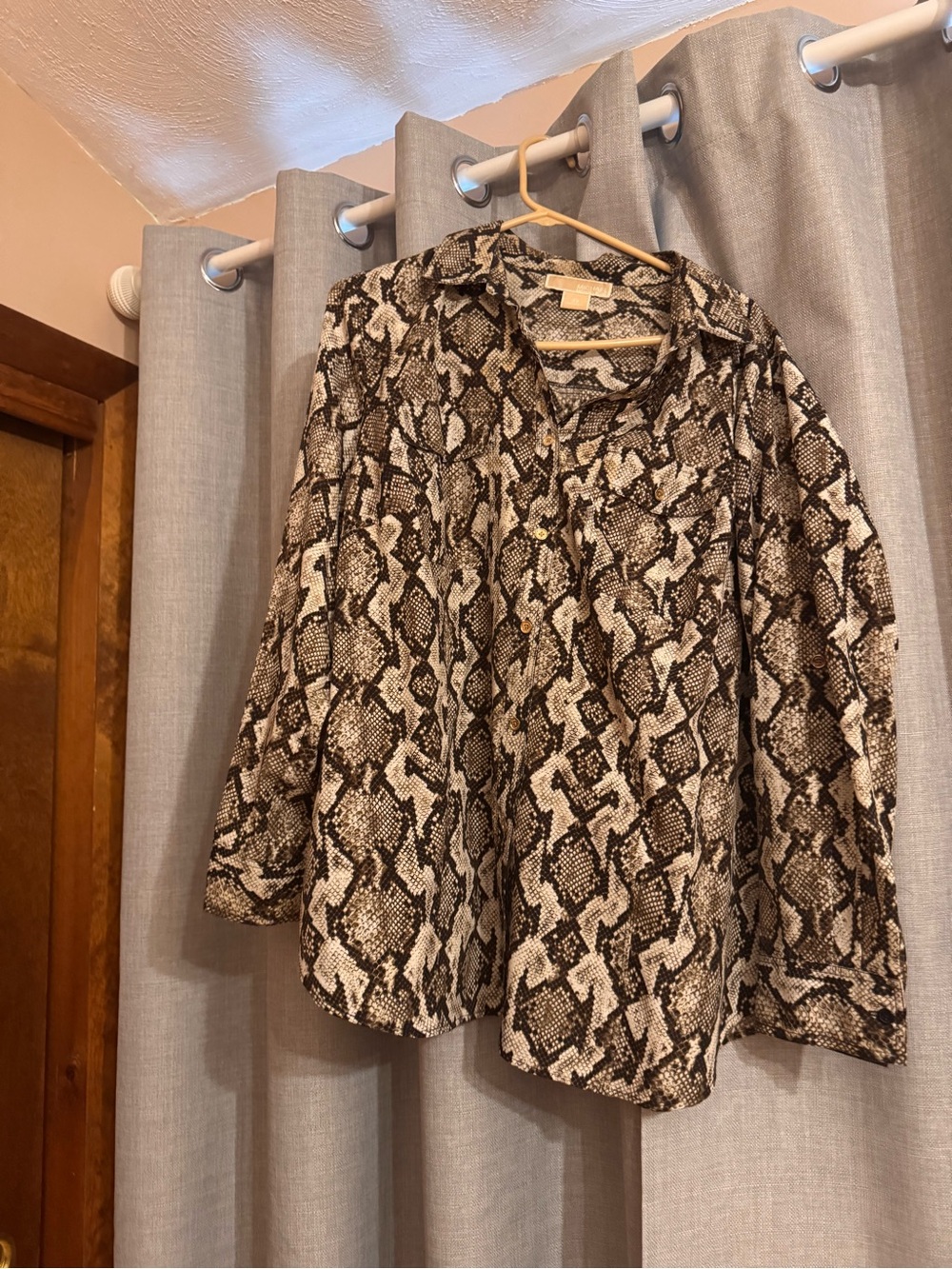 Michael Kors Brown and Cream Snake Print Blouse